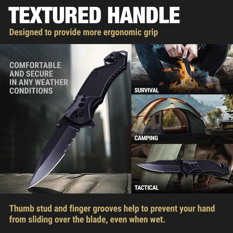 GOOD WORKER Legal Pocket Knife with 2.95” Serrated Blade, Glass Breaker, Seat Belt Cutter - EDC Sharp Folding Knives with Portable Clip - Small Tool for Tactical Camping Survival Hiking - Gifts for Men, Women - Image 5